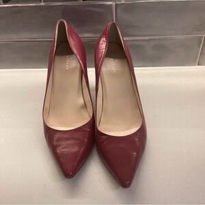 COLE HAAN Nike Air raspberry leather pumps with stacked heel.